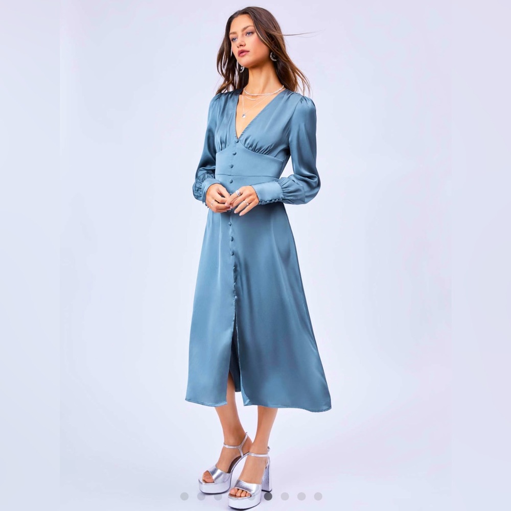 V-neck Button Midi Dress